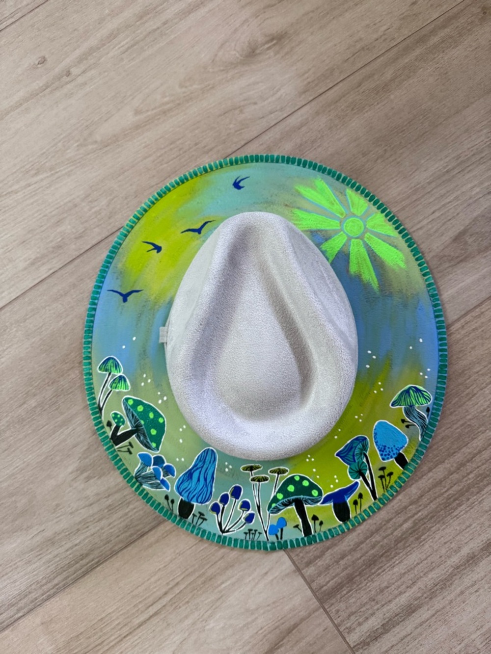 Blue green mushroom wide brim rancher hat western cowboy hat